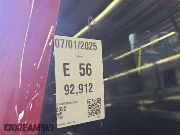 2022 Ram 1500 Big Horn with VIN 1C6RRFFG8NN179006, listed as a IAAI auction lot 42610399 with 92,912 mi miles and . Bid and sale history available at DreamBid. Image 39.