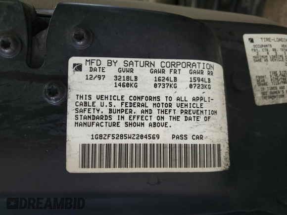 1998 Saturn SL with VIN 1G8ZF5285WZ204569, listed as a Copart auction lot 43624765 with 318,544 mi miles and Salvage Title. Bid and sale history available at carsss.com. Image 14.