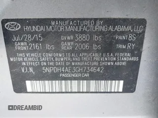 2016 Hyundai Elantra SE with VIN 5NPDH4AE3GH734642, listed as a IAAI auction lot 42188880 with 118,934 mi miles and . Bid and sale history available at DreamBid. Image 9.