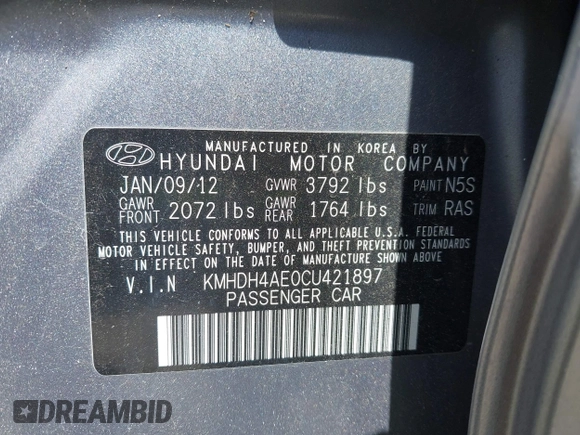2012 Hyundai Elantra GLS с VIN KMHDH4AE0CU421897, выставлен на аукционе IAAI как лот 41958513 с пробегом 117 809 миль миль и . История ставок и продаж доступна на DreamBid. Изображение 9.