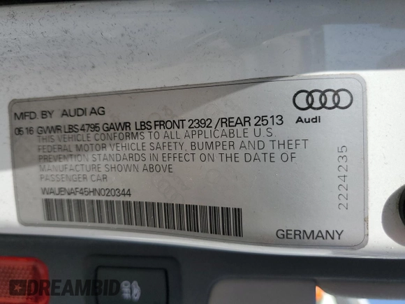 2017 Audi A4 Premium Plus z VIN WAUENAF45HN020344, wystawiony jako Copart lot #52750595 z przebiegiem 140 208 mil mil oraz Szkoda całkowita • Salvage title. Historia ofert i sprzedaży dostępna na DreamBid. Obrazek 12.