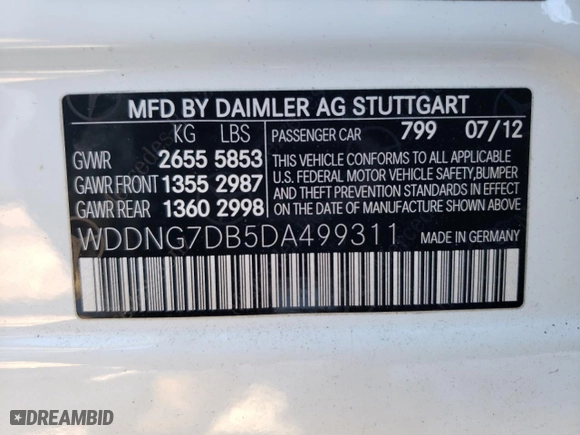 2013 Mercedes-Benz S-Class S 550 with VIN WDDNG7DB5DA499311, listed as a Copart auction lot 41912565 with 77,942 mi miles and Salvage Title. Bid and sale history available at carsss.com. Image 12.