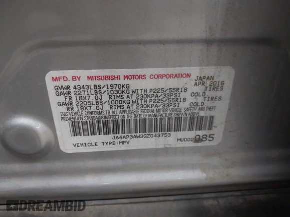 2016 Mitsubishi Outlander SE с VIN JA4AP3AW3GZ043753, выставлен на аукционе IAAI как лот 42269009 с пробегом 79 297 миль миль и . История ставок и продаж доступна на DreamBid. Изображение 9.