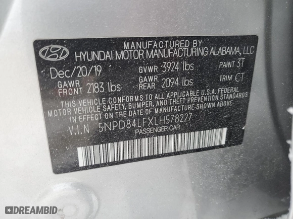 2020 Hyundai Elantra SEL with VIN 5NPD84LFXLH578227, listed as a Copart auction lot 83101744 with 0 mi miles and Non Repairable. Bid and sale history available at carsss.com. Image 12.