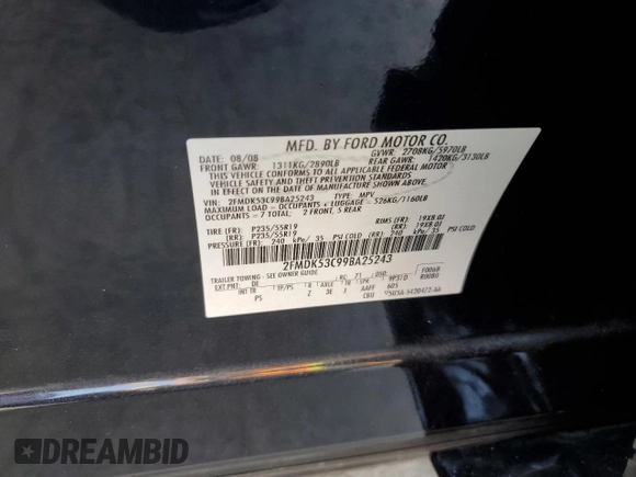 2009 Ford Flex Limited with VIN 2FMDK53C99BA25243, listed as a Copart auction lot 88324985 with 218,411 mi miles and Clean Title. Bid and sale history available at carsss.com. Image 13.