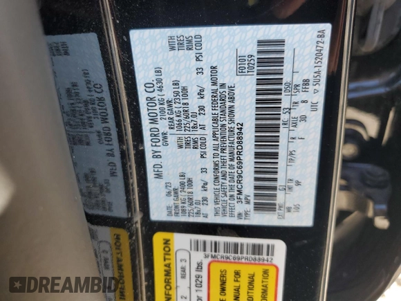 2023 Ford Bronco Sport Outer Banks z VIN 3FMCR9C69PRD88942, wystawiony jako Copart lot #53879305 z przebiegiem 15 590 mil mil oraz Szkoda całkowita • Salvage title. Historia ofert i sprzedaży dostępna na DreamBid. Obrazek 12.