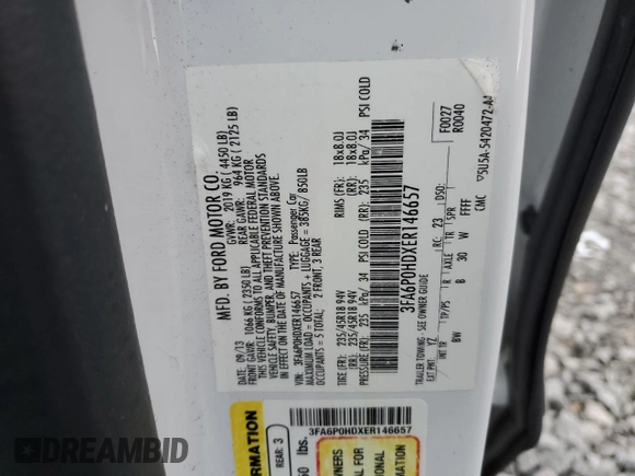 2014 Ford Fusion SE with VIN 3FA6P0HDXER146657, listed as a Copart auction lot 49917935 with 183,391 mi miles and Salvage Title. Bid and sale history available at carsss.com. Image 14.