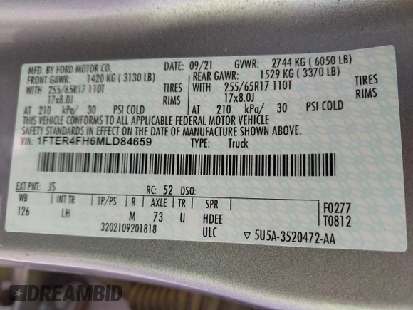2021 Ford Ranger XL с VIN 1FTER4FH6MLD84659, выставлен на аукционе IAAI как лот 42333727 с пробегом 39 161 миль миль и . История ставок и продаж доступна на DreamBid. Изображение 9.