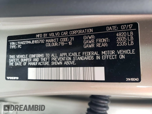 2018 Volvo S60 Inscription Platinum with VIN LYV402TM4JB165792, listed as a Copart auction lot 63076324 with 20,033 mi miles and Salvage Title. Bid and sale history available at carsss.com. Image 12.