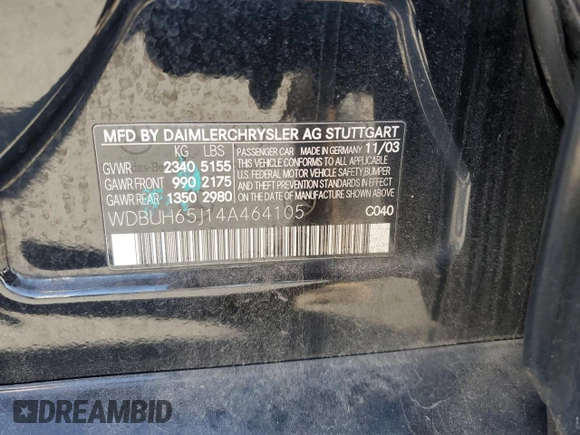 2004 Mercedes-Benz E 320 with VIN WDBUH65J14A464105, listed as a Copart auction lot 76832424 with 207,896 mi miles and Salvage Title. Bid and sale history available at DreamBid. Image 12.