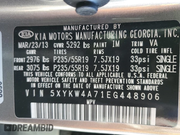 2014 Kia Sorento SX Limited with VIN 5XYKW4A71EG448906, listed as a Copart auction lot 83446954 with 95,713 mi miles and Salvage title. Bid and sale history available at DreamBid. Image 16.