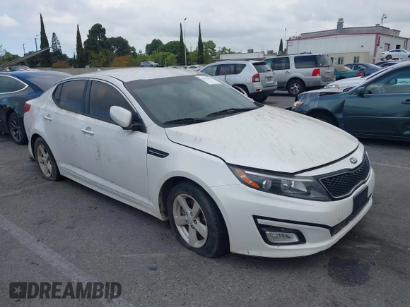 2015 Kia Optima LX with VIN KNAGM4A70F5644189, listed as a IAAI auction lot 42141090 with 140,346 mi miles. Bid and sale history available at carsss.com. Image 1.