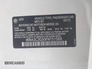 2015 BMW 3 Series 320i xDrive with VIN WBA3C3G50FNT51569, listed as a IAAI auction lot 42054171 with 74,305 mi miles and . Bid and sale history available at DreamBid. Image 9.