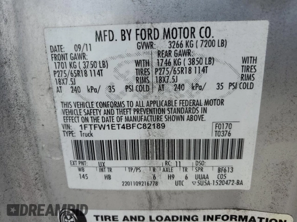 2011 Ford F-150 XLT с VIN 1FTFW1ET4BFC82189, выставлен на аукционе Copart как лот 64047335 с пробегом 244 896 миль миль и Чистый • Clean title. История ставок и продаж доступна на DreamBid. Изображение 12.
