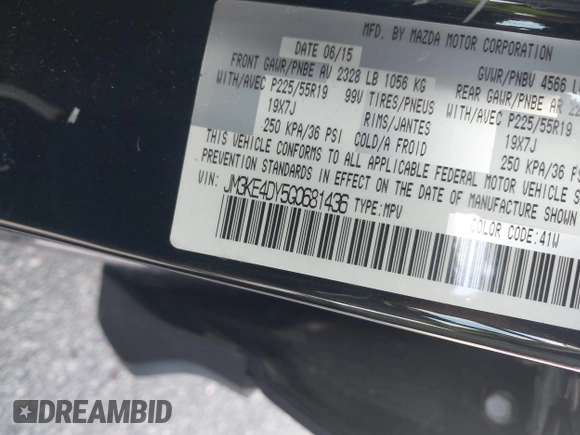 2016 Mazda CX-5 Grand Touring with VIN JM3KE4DY5G0681436, listed as a IAAI auction lot 41664780 with 172,199 mi miles. Bid and sale history available at carsss.com. Image 9.