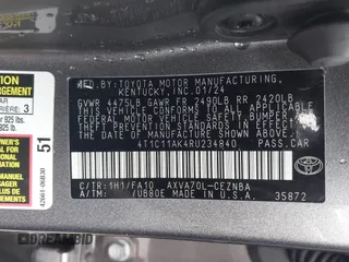 2024 Toyota Camry LE with VIN 4T1C11AK4RU234840, listed as a IAAI auction lot 41544607 with 30,835 mi miles. Bid and sale history available at carsss.com. Image 9.