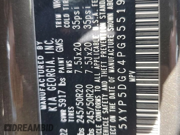 2023 Kia Telluride SX z VIN 5XYP5DGC4PG355197, wystawiony jako Copart lot #56624965 z przebiegiem 41 837 mil mil oraz Szkoda całkowita • Salvage title. Historia ofert i sprzedaży dostępna na DreamBid. Obrazek 13.