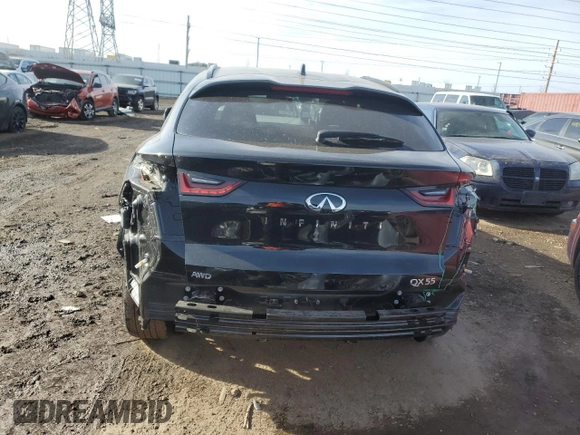 2024 Infiniti QX55 Luxe with VIN 3PCAJ5JR7RF110618, listed as a Copart auction lot 44208665 with 5,551 mi miles and Salvage Title. Bid and sale history available at DreamBid. Image 6.