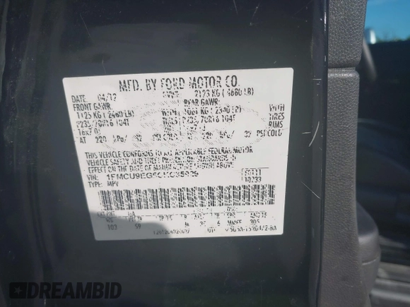2012 Ford Escape Limited с VIN 1FMCU9EG5CKC35929, выставлен на аукционе IAAI как лот 42684214 с пробегом 159 320 миль миль и . История ставок и продаж доступна на DreamBid. Изображение 9.
