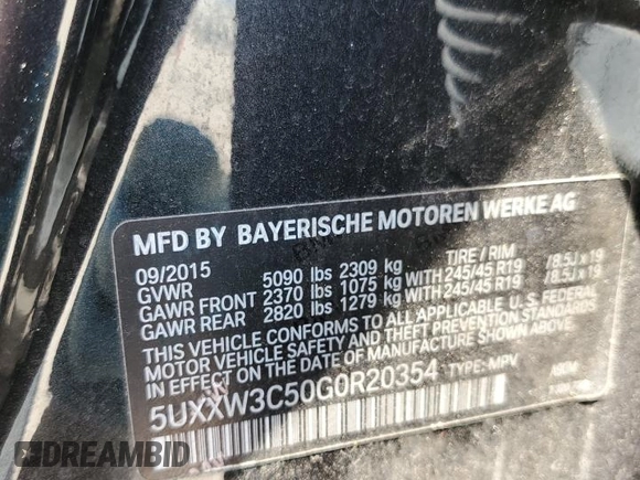 2016 BMW X4 xDrive28i with VIN 5UXXW3C50G0R20354, listed as a Copart auction lot 51261723 with 65,152 mi miles. Bid and sale history available at carsss.com. Image 15.