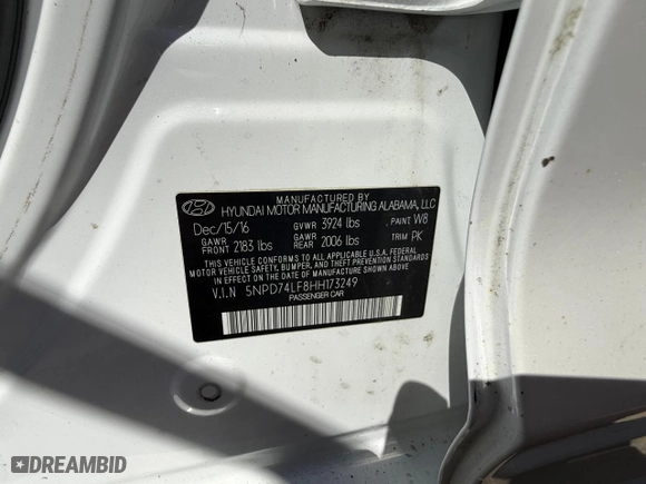 2017 Hyundai Elantra SE with VIN 5NPD74LF8HH173249, listed as a Copart auction lot 53403555 with 141,243 mi miles and Clean Title. Bid and sale history available at carsss.com. Image 10.