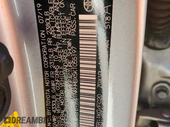 2019 Toyota C-HR XLE with VIN JTNKHMBX5K1055197, listed as a Copart auction lot 46258135 with Not Provided miles and Salvage Title. Bid and sale history available at DreamBid. Image 14.