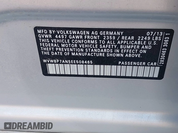 2014 Volkswagen CC Sport with VIN WVWBP7AN5EE508465, listed as a IAAI auction lot 41403844 with 97,445 mi miles and . Bid and sale history available at DreamBid. Image 9.