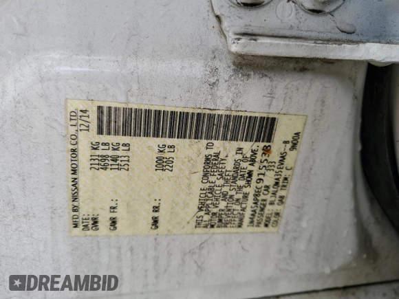 2014 Nissan Maxima S with VIN 1N4AA5AP8EC915538, listed as a Copart auction lot 52625465 with 199,189 mi miles and Salvage Title. Bid and sale history available at DreamBid. Image 12.