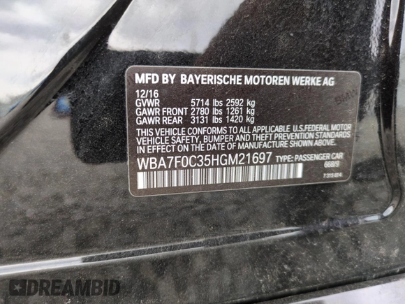 2017 BMW 7 Series 750i с VIN WBA7F0C35HGM21697, выставлен на аукционе Copart как лот 54713825 с пробегом Не указан миль и Списание • Salvage title. История ставок и продаж доступна на DreamBid. Изображение 13.