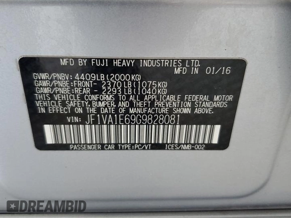 2016 Subaru WRX Premium z VIN JF1VA1E69G9828081, wystawiony jako Copart lot #63122085 z przebiegiem 52 984 mil mil oraz Szkoda całkowita • Salvage title. Historia ofert i sprzedaży dostępna na DreamBid. Obrazek 12.