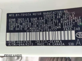 2015 Toyota Corolla L z VIN 2T1BURHE3FC392777, wystawiony jako IAAI lot #42024458 z przebiegiem 99 051 mil mil oraz . Historia ofert i sprzedaży dostępna na DreamBid. Obrazek 9.