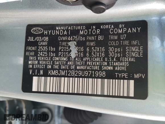 2009 Hyundai Tucson GLS with VIN KM8JM12B29U971998, listed as a Copart auction lot 78488654 with 183,841 mi miles and Clean Title. Bid and sale history available at carsss.com. Image 13.
