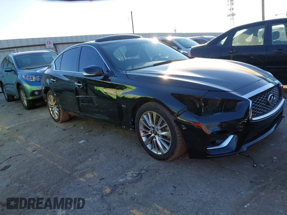 2019 Infiniti Q50 3.0t LUXE with VIN JN1EV7AP7KM518181, listed as a IAAI auction lot 41355248 with 161,514 mi miles. Bid and sale history available at carsss.com. Image 1.