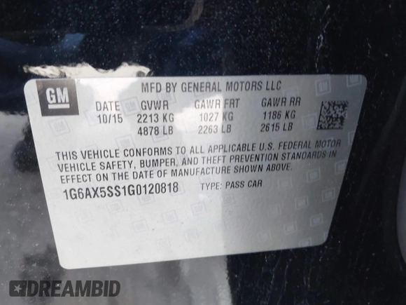 2016 Cadillac CTS Luxury Collection AWD with VIN 1G6AX5SS1G0120818, listed as a IAAI auction lot 41589684 with 78,566 mi miles and . Bid and sale history available at DreamBid. Image 9.
