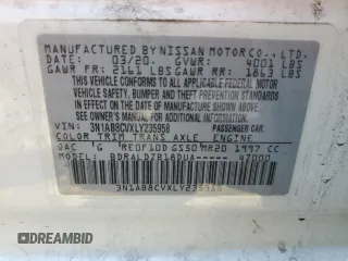 2020 Nissan Sentra SV with VIN 3N1AB8CVXLY235958, listed as a Copart auction lot 54628485 with 12,086 mi miles and Clean Title. Bid and sale history available at DreamBid. Image 13.
