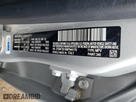 2021 FIAT 500X Trekking with VIN ZFBNF3B19MP944178, listed as a Copart auction lot 67234424 with 37,033 mi miles and Salvage title. Bid and sale history available at DreamBid. Image 12.