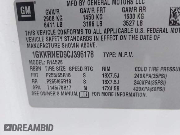 2012 GMC Acadia SL with VIN 1GKKRNED9CJ396178, listed as a IAAI auction lot 42781614 with 214,039 mi miles and . Bid and sale history available at DreamBid. Image 9.