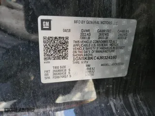 2018 Chevrolet Tahoe LT with VIN 1GNSKBKC4JR324160, listed as a Copart auction lot 46373385 with 123,196 mi miles and Salvage Title. Bid and sale history available at carsss.com. Image 14.
