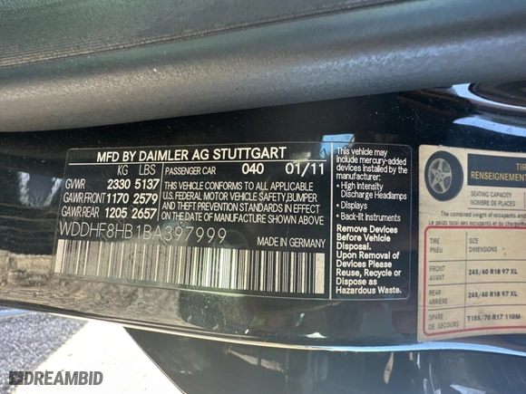 2011 Mercedes-Benz E-Class E 350 Luxury with VIN WDDHF8HB1BA397999, listed as a Copart auction lot 78913074 with 157,257 mi miles and Clean Title. Bid and sale history available at carsss.com. Image 10.
