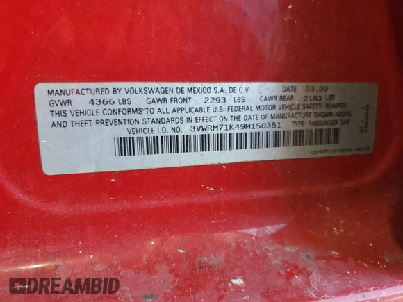 2009 Volkswagen Jetta SE z VIN 3VWRM71K49M150351, wystawiony jako Copart lot #63278195 z przebiegiem 157 248 mil mil oraz Szkoda całkowita • Salvage title. Historia ofert i sprzedaży dostępna na DreamBid. Obrazek 12.