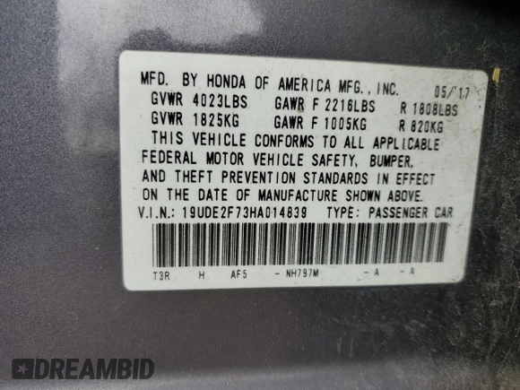 2017 Acura ILX Premium with VIN 19UDE2F73HA014839, listed as a Copart auction lot 52231665 with 184,765 mi miles and Salvage title. Bid and sale history available at DreamBid. Image 15.