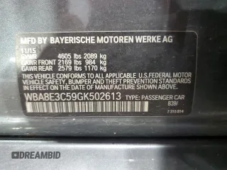 2016 BMW 3 Series 328i xDrive with VIN WBA8E3C59GK502613, listed as a Copart auction lot 63661805 with 127,559 mi miles and Salvage title. Bid and sale history available at DreamBid. Image 12.