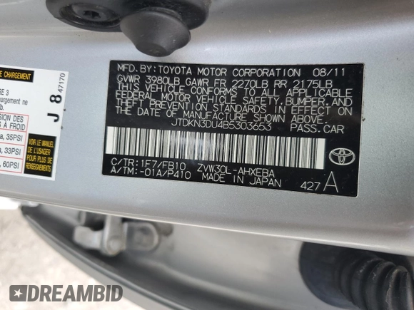 2011 Toyota Prius I with VIN JTDKN3DU4B5303653, listed as a Copart auction lot 56288915 with 275,359 mi miles and Salvage Title. Bid and sale history available at DreamBid. Image 12.