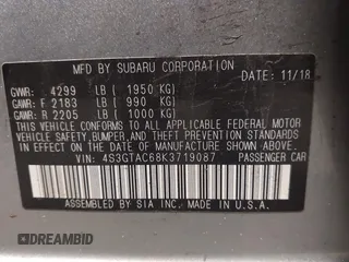 2019 Subaru Impreza Premium with VIN 4S3GTAC68K3719087, listed as a IAAI auction lot 41211628 with 145,774 mi miles. Bid and sale history available at carsss.com. Image 9.