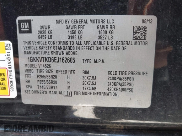 2014 GMC Acadia Denali z VIN 1GKKVTKD6EJ162605, wystawiony jako IAAI lot #42271748 z przebiegiem 87 592 mil mil oraz . Historia ofert i sprzedaży dostępna na DreamBid. Obrazek 9.