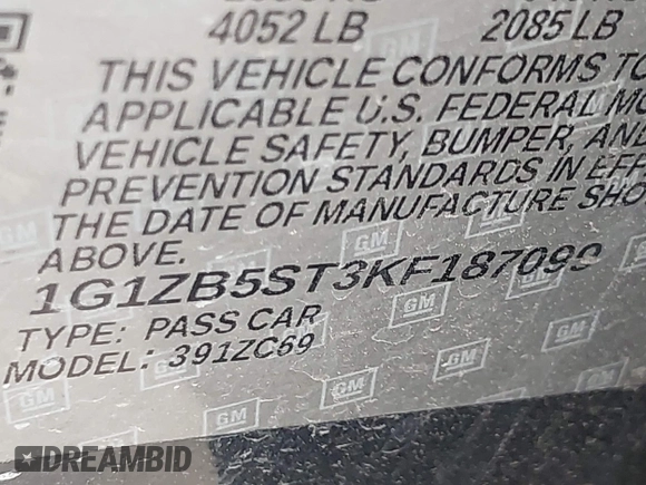 2019 Chevrolet Malibu LS with VIN 1G1ZB5ST3KF187099, listed as a IAAI auction lot 41950934 with 67,123 mi miles and . Bid and sale history available at DreamBid. Image 9.