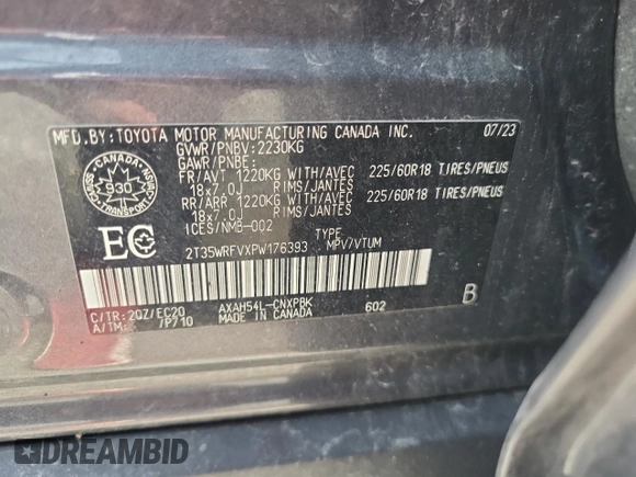 2023 Toyota RAV4 Hybrid XSE with VIN 2T35WRFVXPW176393, listed as a Copart auction lot 58304415 with 50,998 mi miles and Salvage title. Bid and sale history available at DreamBid. Image 13.