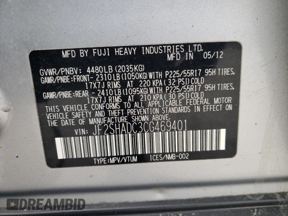 2012 Subaru Forester 2.5X Premium with VIN JF2SHADC3CG469401, listed as a Copart auction lot 49228085 with 118,508 mi miles and Clean Title. Bid and sale history available at carsss.com. Image 13.
