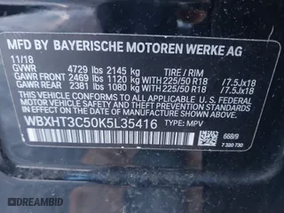 2019 BMW X1 xDrive28i with VIN WBXHT3C50K5L35416, listed as a IAAI auction lot 41195144 with 75,643 mi miles. Bid and sale history available at carsss.com. Image 9.