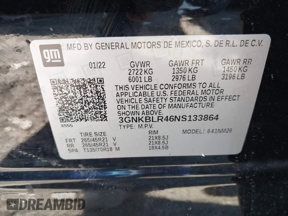 2022 Chevrolet Blazer Premier with VIN 3GNKBLR46NS133864, listed as a IAAI auction lot 41795810 with 30,487 mi miles and . Bid and sale history available at DreamBid. Image 9.